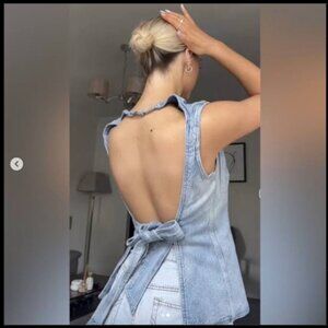 Zara Denim Open Back Tie Top